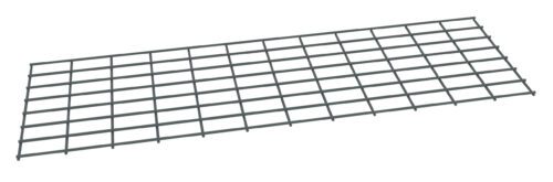 A gray metal grid or mesh panel with a rectangular shape, consisting of evenly spaced horizontal and vertical bars, creating a pattern of square openings. The panel is displayed against a plain white background.