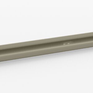 A long, thin, metallic rail with a beige color, featuring smooth edges and a symmetrical design. The rail is set against a plain white background, highlighting its straight and streamlined appearance.