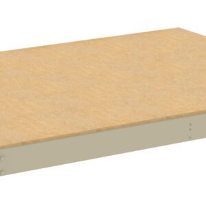 A rectangular wooden shelf with a light brown top and beige sides, viewed from a slight angle. It appears sturdy and is suitable for storage or display purposes.