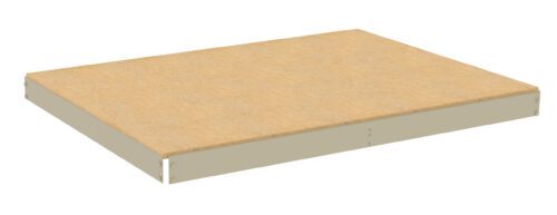 A rectangular wooden shelf with a light brown top and beige sides, viewed from a slight angle. It appears sturdy and is suitable for storage or display purposes.