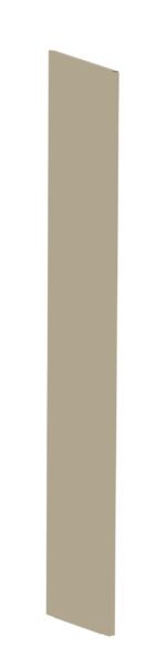 A tall, narrow, rectangular beige plank stands upright against a plain white background, slightly angled to the right.