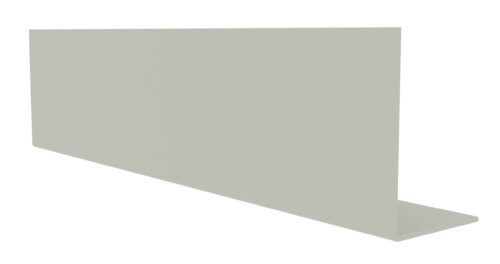 A gray, L-shaped metal bracket is shown against a plain white background. The bracket is oriented with the short side horizontal at the bottom and the tall side vertical on the left.