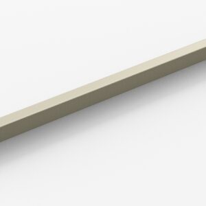 A long, light grey metal beam with square cross-section and holes at both ends, angled to the left against a plain white background.