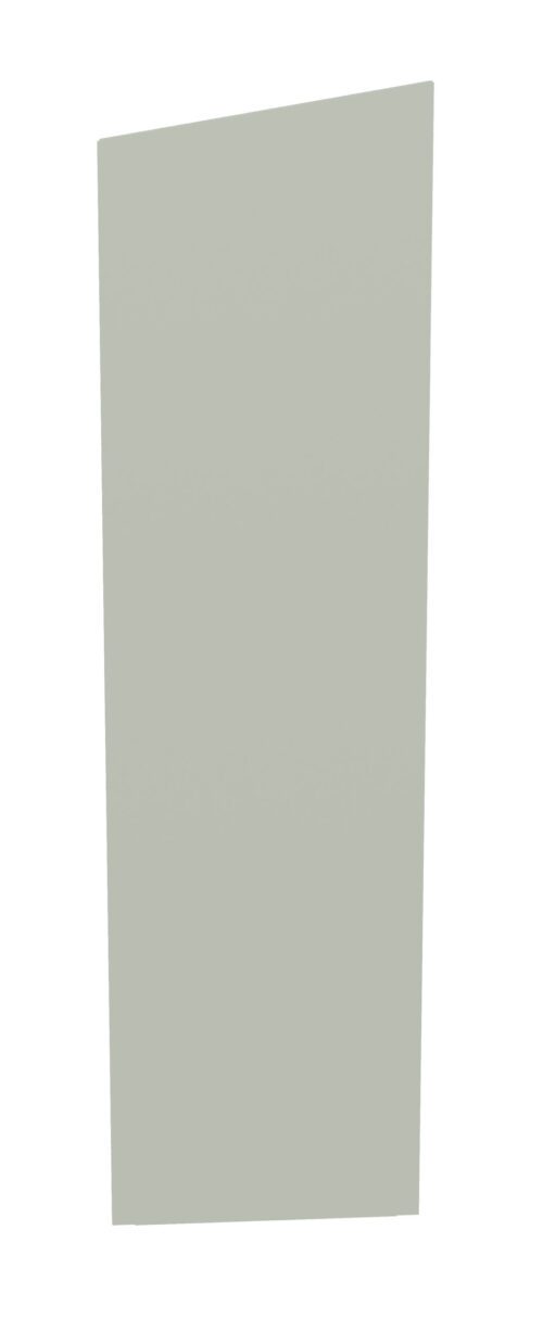 A tall, slightly tilted, light gray rectangular structure with a smooth surface. The background is plain white, highlighting the structures color and shape.