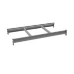 A metal cable tray support system with two parallel horizontal beams connected by two perpendicular crossbars, designed for holding and securing cables. The structure is gray and appears industrial in design.