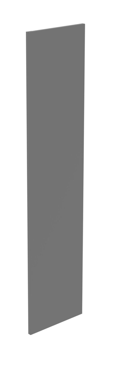 A tall, rectangular gray panel standing upright against a plain white background. The panels surface is smooth and evenly colored.