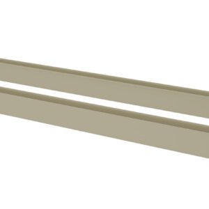 Two beige, rectangular metal brackets arranged parallel to each other on a white background.