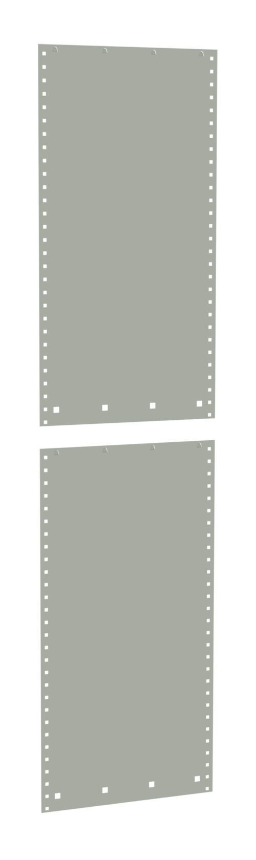 Two sheets of blank continuous form paper are displayed with perforated edges and tractor feed holes on the sides. They are aligned vertically against a white background.