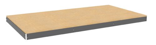 A rectangular platform with a beige surface and gray metal edges, resembling a simple stage or pallet.