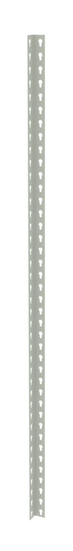 A long, thin, perforated metal corner bead with evenly spaced holes running along its length, designed for drywall installation. The metal has a light gray finish.