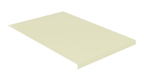 A flat, rectangular metal sheet with a small upright edge on one side, rendered in a pale beige color, viewed from a slight angle on a white background.