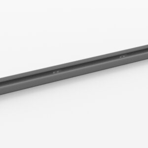A long, dark gray metal rail is set against a plain white background. The rail has a simple, sleek design with evenly spaced holes along its center, suggesting it may be used for mounting or structural purposes.