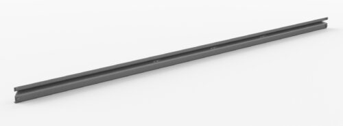 qdj6ukqbugnaaznpre6y.jpg A long, dark gray metal rail is set against a plain white background. The rail has a simple, sleek design with evenly spaced holes along its center, suggesting it may be used for mounting or structural purposes.