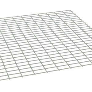 A three-dimensional illustration of a wire mesh grid. The grid consists of evenly spaced, thin horizontal and vertical lines creating square openings, viewed from an angle that shows its depth and structure. The background is plain white.