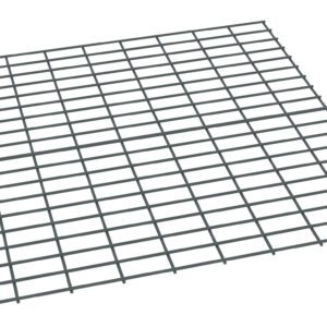 A 3D rendering of a metallic wire mesh grid, displayed at an angle. The grid consists of evenly spaced, intersecting horizontal and vertical lines, forming square openings. The perspective suggests depth and a slightly tilted view.