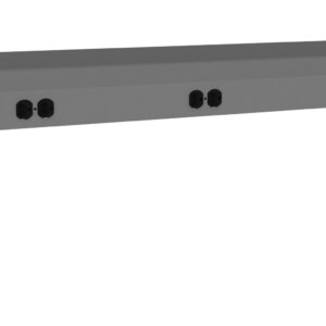 A gray metal power strip with eight black outlets, a red switch, and a small button. It features mounting brackets on both ends for easy installation. The strip is designed for industrial or workshop use.