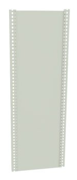 A tall, rectangular, light gray metal panel with multiple square perforations along the vertical edges on both sides. The panel has a smooth surface and is likely used for structural or organizational purposes.