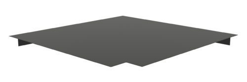A dark gray, flat, triangular metal object with a notch at the tip. It has upward curved edges on the two back sides, creating a three-dimensional appearance. The background is plain white.