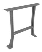 Gray metal table leg frame with a rectangular top support, two angled side legs, and a connecting horizontal bar at the bottom. The design features several pre-drilled holes for assembly.