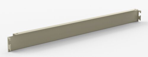 qlusafyumonqadfdlxao.jpg A beige, rectangular metal or plastic bracket, viewed from a slight angle, featuring holes and notches on the ends. The background is plain white, emphasizing the brackets shape and structure.