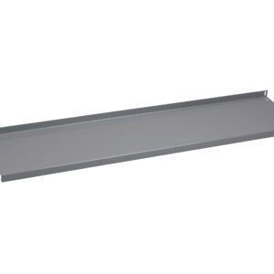 A flat, rectangular gray metal panel with slightly raised edges, featuring a simple design and small holes at the corners, likely for mounting purposes.