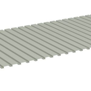 Image of a long, rectangular, gray metal sheet with evenly spaced ridges running lengthwise. The sheet is displayed against a white background and appears to be intended for use in roofing or similar applications.