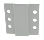 A gray metal bracket with three circular holes on each side, designed for mounting or structural support. The central section is slightly raised, giving it a symmetrical appearance.