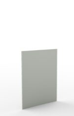 A gray, rectangular sheet with small perforations along its vertical edges stands upright against a white background. The sheet appears minimalistic with smooth surfaces and no other markings or textures visible.