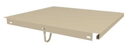 qrupq7ln9zuvamn6ysob.jpg A beige rectangular metal panel with small cutouts and a wire loop attached to the underside. The panel appears to be designed for mounting or covering purposes, with clean edges and a flat surface.