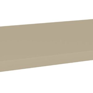 A beige, rectangular, flat metal shelf sits against a white background. The shelf appears sturdy, with smooth edges and a matte finish.