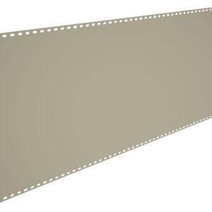 A beige piece of flat, rectangular, perforated sheet metal with evenly spaced small holes along the top and bottom edges. The sheet is shown from an angled perspective on a white background.