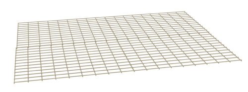 A beige, rectangular lattice grid on a white background, featuring evenly spaced horizontal and vertical lines forming a mesh pattern.