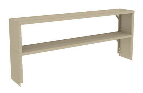 qvnbeklz1d8gaeadzamk.jpg A beige, rectangular metal shelf with two tiers, designed for mounting on a wall. The structure is simple, with straight lines and an open design, suitable for storage or display purposes.