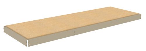 A beige rectangular shelf with a smooth surface and metal brackets on both ends. The shelf is positioned horizontally against a white background.