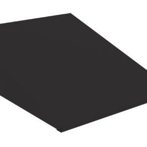 A black, sloped metal box with a simple geometric design, featuring a slightly raised back section and a uniform finish. It appears to be a functional object, possibly used for industrial or architectural purposes.