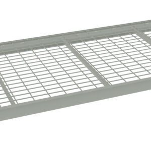 A rectangular metal grating or wire mesh platform with raised edges on the sides and back. It appears to be designed for industrial or storage use, allowing for ventilation and drainage. The surface is evenly spaced in a grid pattern.