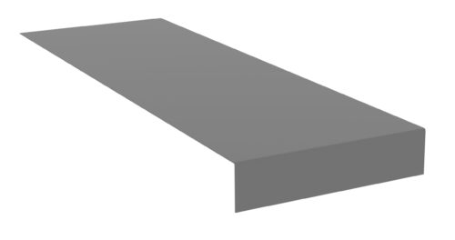 A simple, three-dimensional grey rectangular prism with a long, flat top surface, tapering down at one end. It sits against a plain white background.