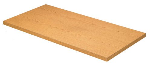 Wooden plank with a smooth surface and light brown finish, displaying natural wood grain patterns. The plank has sharp edges and is positioned diagonally against a plain white background.