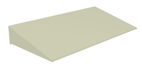 r6jid7ldkyt8pwnror2n.jpg A simple, rectangular, beige-colored 3D geometric shape with a slanted rectangular top and vertical rectangular sides, resembling a wedge or ramp, against a white background.