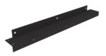 A black steel L-shaped bracket with multiple holes along its length, suitable for mounting or structural support. The bracket has a smooth finish and its design includes two perpendicular flat surfaces.