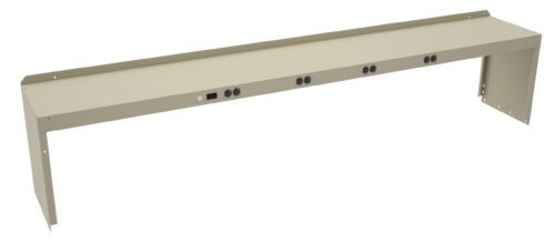 ral6trdwyblfqjudyhz5.jpg A long, beige metal bracket with multiple circular cutouts for cable management or mounting components. The bracket has flanges on both ends for installation, likely used in IT or industrial settings.