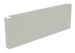 A light gray metal bracket with a rectangular shape and four circular holes on the left edge. The right side is solid without any holes. The bracket has a flat surface with a slightly glossy finish.