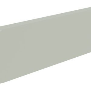 A light gray metal bracket with a rectangular shape and four circular holes on the left edge. The right side is solid without any holes. The bracket has a flat surface with a slightly glossy finish.