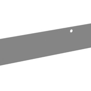 A long, flat gray metal bracket with a central circular hole and two smaller notches on the left and right ends. The surface is smooth, and the edges are straight.