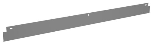 rgubn7vd4lvor5tqjg7f.jpg A long, flat gray metal bracket with a central circular hole and two smaller notches on the left and right ends. The surface is smooth, and the edges are straight.