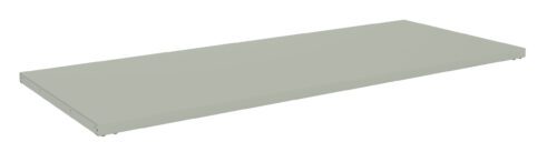 rhlpxcgjuely0kobshi0.jpg A flat, rectangular, light gray shelf with smooth edges and a sleek surface. The shelf is shown from an angled side view, highlighting its simplicity and functionality.