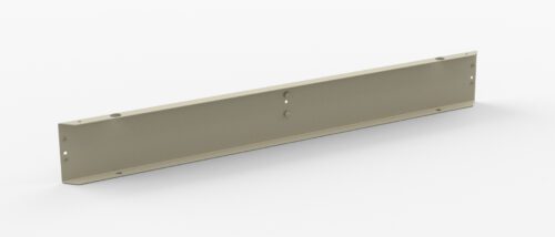 A long, rectangular metal bracket with multiple holes along its surface, lying on a white background. The bracket has a beige finish and features a slightly curved edge on one side.