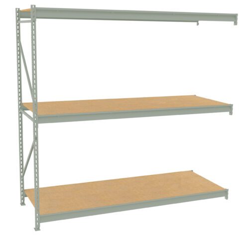 A metal storage rack with three wooden shelves, positioned against a white background. The shelves are evenly spaced, and the frame features diagonal support beams for stability.