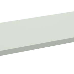 A plain, rectangular, light gray shelf made of wood. The shelf is shown against a white background and appears to have a smooth finish with small holes at each corner.