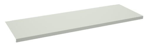 rryuppq9itp8tupy2v0h.jpg A plain, rectangular, light gray shelf made of wood. The shelf is shown against a white background and appears to have a smooth finish with small holes at each corner.